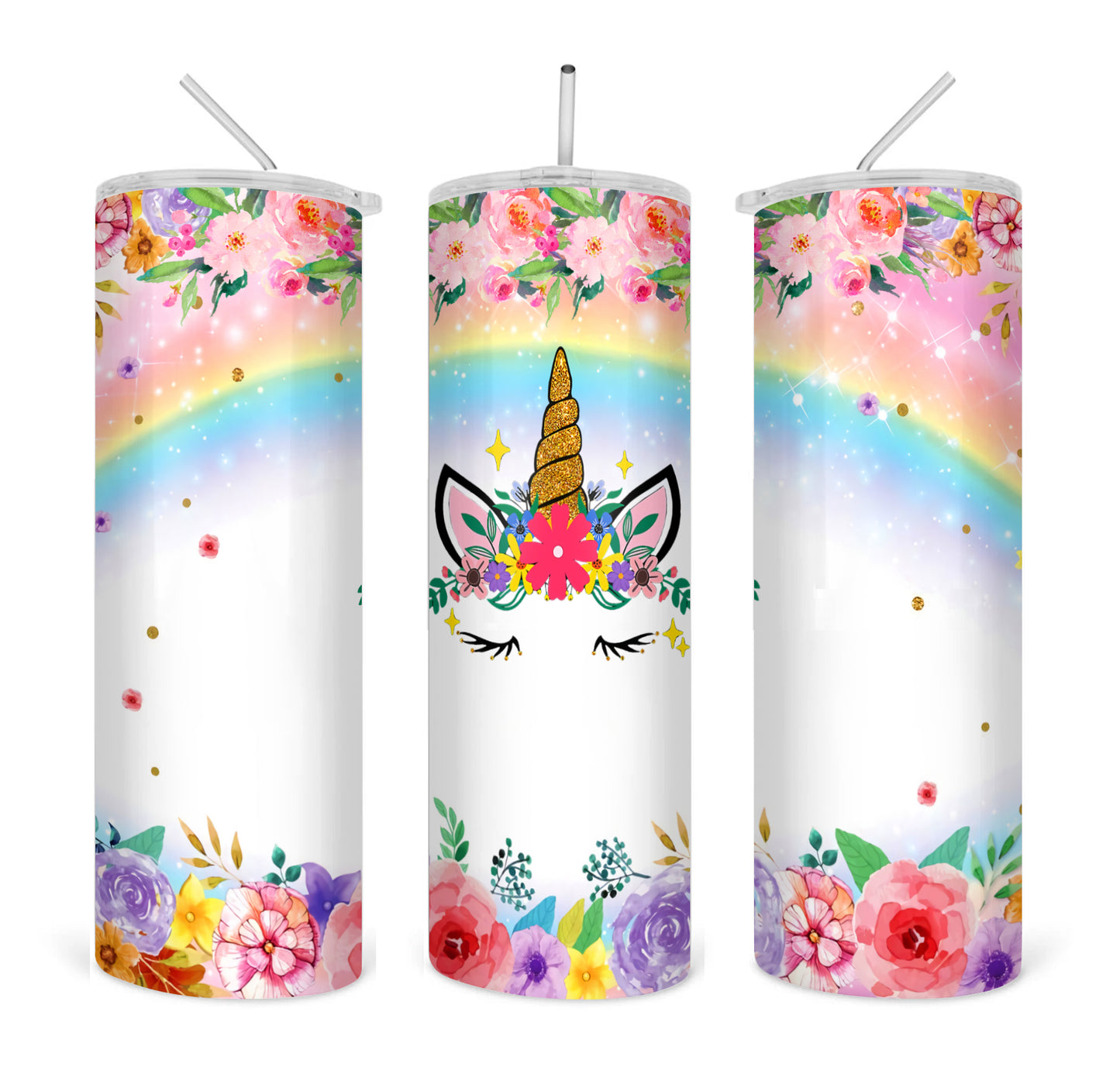 Einhorn Regenbogen Blumen gerade 20oz Skinny Tumbler digitaler Download PNG Sublimation