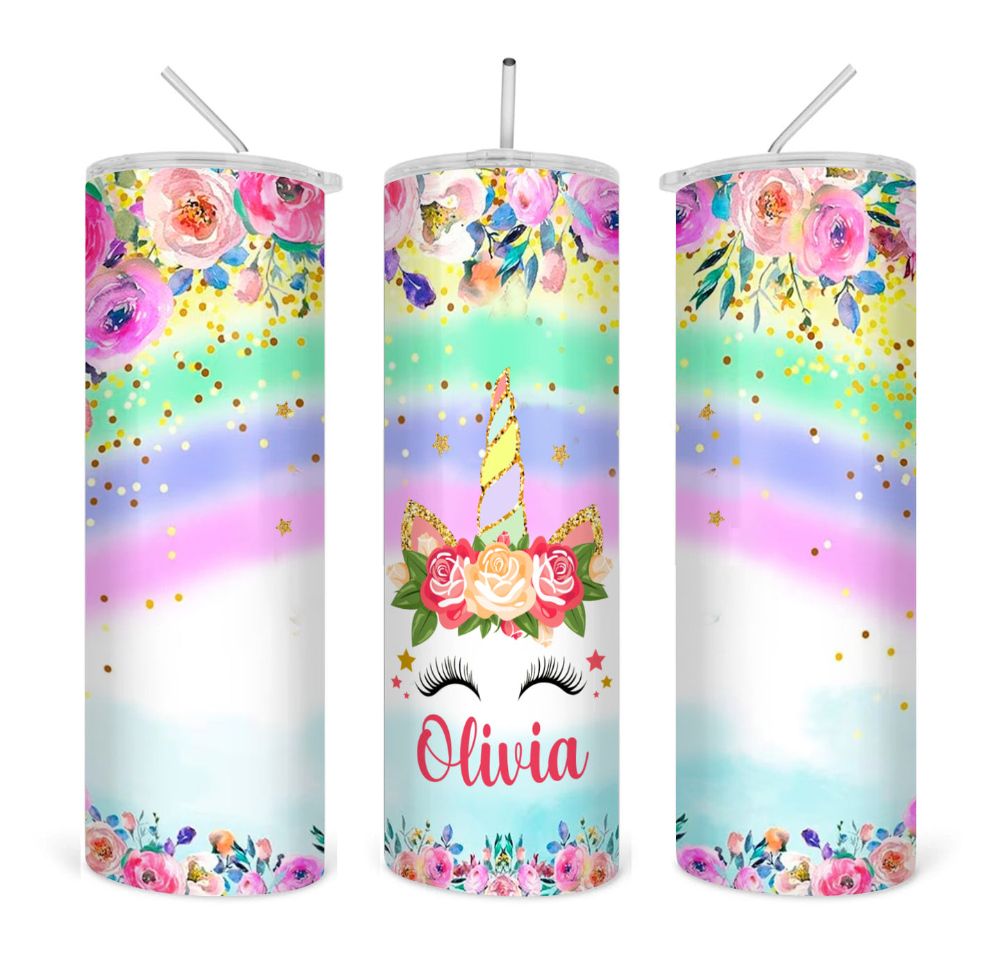 Einhorn Regenbogen Blumen gerade 20oz Skinny Tumbler digitaler Download PNG Sublimation