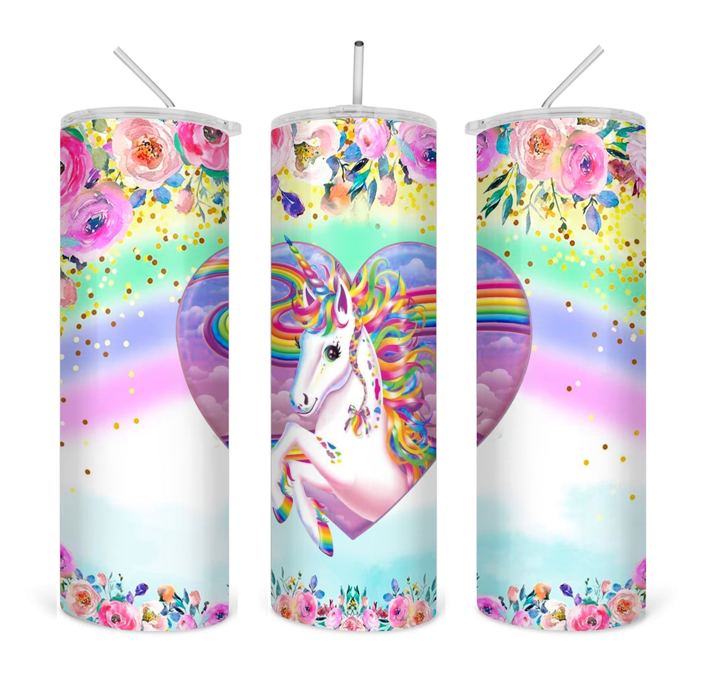 Einhorn Regenbogen Blumen gerade 20oz Skinny Tumbler digitaler Download PNG Sublimation