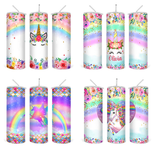 Unicorn Rainbow Flowers straight 20oz skinny tumbler digital