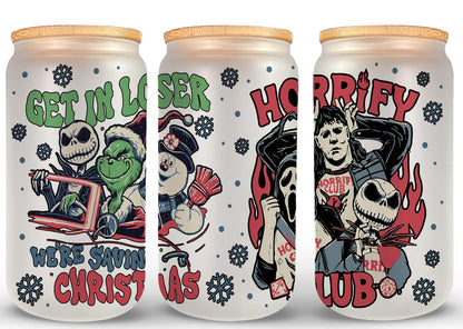 Horror-Png, Horror-Figuren 16oz Libbey-Dose aus Glas, Horror-Figuren voller Glasdose, lustige Horror-Tumbler-Wrap, Horror-Sublimation