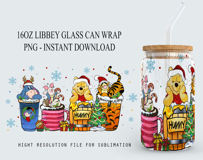 Winnie The Pooh Halloween Designs 16oz Libbey Glasdose Becher, Hallothankmas Pooh Design Glasdose png, 16oz Libbey Wrap PNG, Halloween Png 1