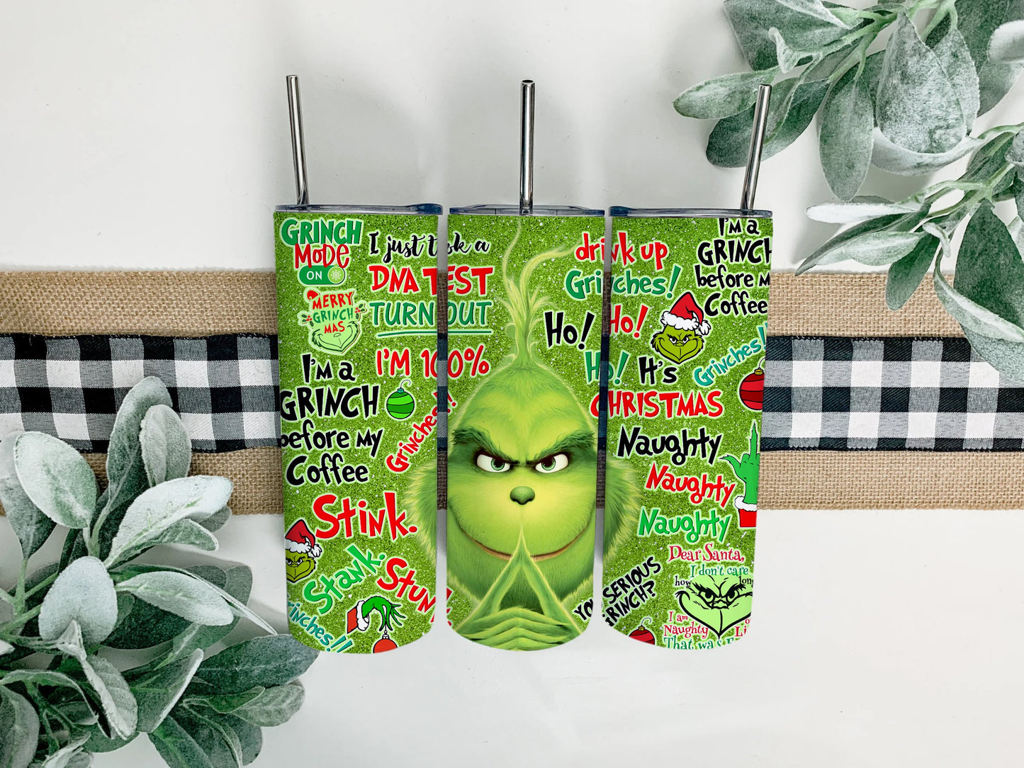 Grinch Weihnachten Tumbler Sublimation Designs 20oz Skinny Tumbler Bundle Wrap, Cartoon Lustiges Weihnachtsdesign Tumbler PNG Bundle Digital