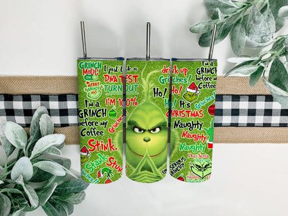 Grinch Weihnachten Tumbler Sublimation Designs 20oz Skinny Tumbler Bundle Wrap, Cartoon Lustiges Weihnachtsdesign Tumbler PNG Bundle Digital