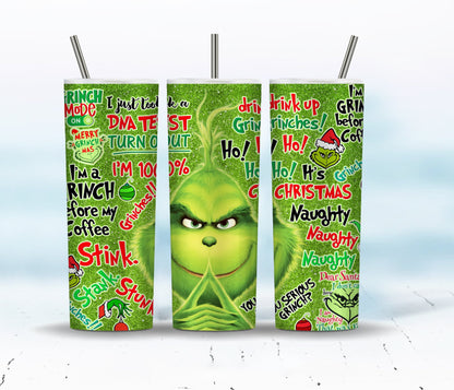 Grinch Weihnachten Tumbler Sublimation Designs 20oz Skinny Tumbler Bundle Wrap, Cartoon Lustiges Weihnachtsdesign Tumbler PNG Bundle Digital