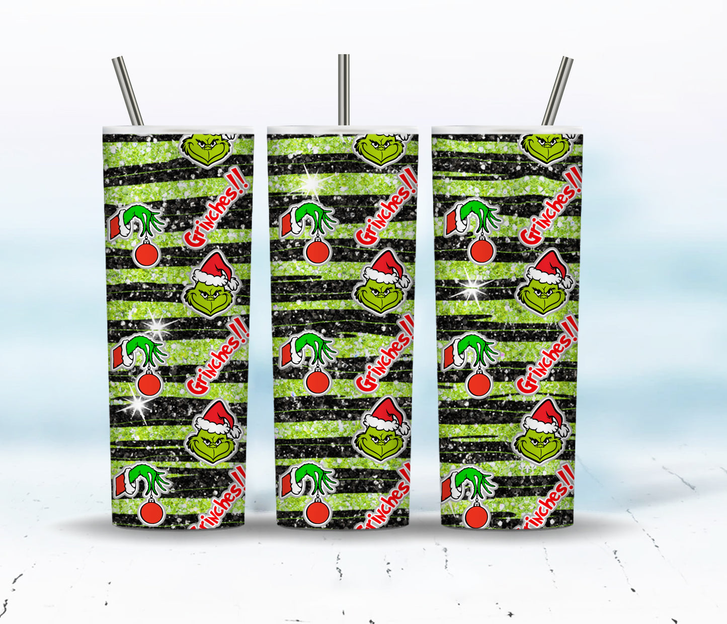 Grinch Weihnachten Tumbler Sublimation Designs 20oz Skinny Tumbler Bundle Wrap, Cartoon Lustiges Weihnachtsdesign Tumbler PNG Bundle Digital