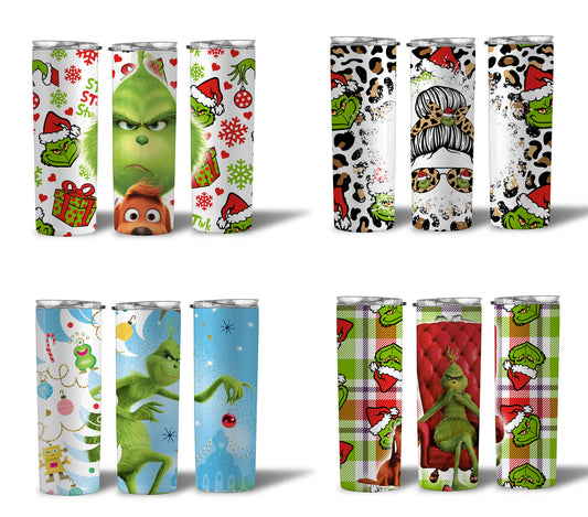 Weihnachts-Tumbler-Sublimationsdesigns, 20oz Skinny Tumbler Bundle Wrap, Digitale Datei, sofortiger Download, Grinch, Digitaler Download