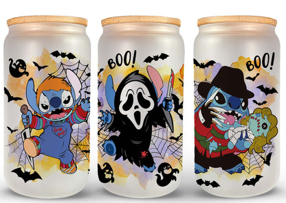 Horror-Png, Horror-Figuren 16oz Libbey-Dose aus Glas, Horror-Figuren voller Glasdose, lustige Horror-Tumbler-Wrap, Horror-Sublimation