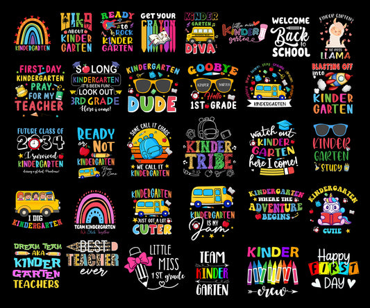 Back to School Bundle, Kindergarten, Pre K PNG, Erster Schultag, Schul-Png, Retro PNG, Design der ersten/zweiten/dritten Klasse, Schul-Png