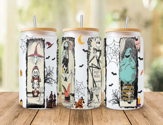 Gruseliger Film Nightmare Tumbler Wrap, 16oz Dosenglas, Jack und Sally Full Tumbler Wrap, Sublimationsdesign, Boo Bash, Jack Skellington Dosenglas 2 