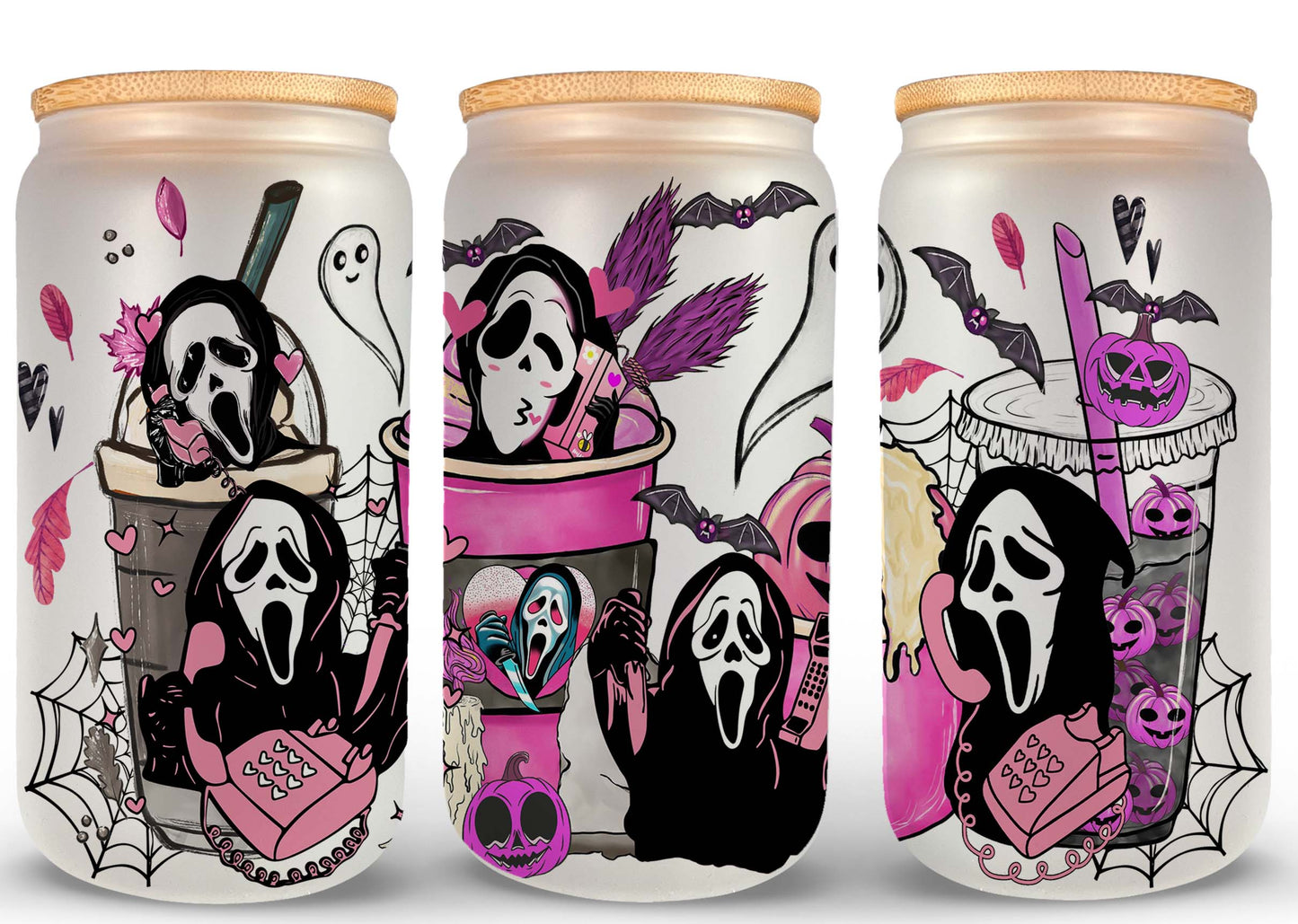 Horror-Png, Horror-Figuren 16oz Libbey-Dose aus Glas, Horror-Figuren voller Glasdose, lustige Horror-Tumbler-Wrap, Horror-Sublimation