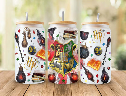 Potterhead Libbey png，Magic Libbey 玻璃 PNG，16oz 罐装玻璃 PNG，Magic 罐装玻璃全包装 png，16oz Wizard 玻璃 png，罐装玻璃包装 PNG