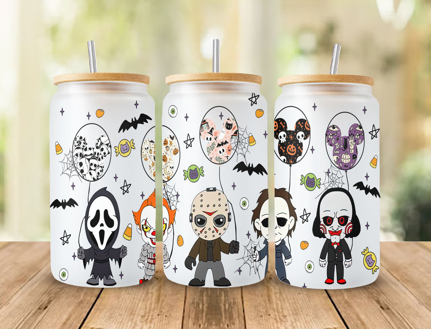 Horror-Png, Horror-Figuren 16oz Libbey-Dose aus Glas, Horror-Figuren voller Glasdose, lustige Horror-Tumbler-Wrap, Horror-Sublimation