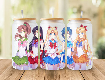 Anime Sailor Girls Tumbler Wrap, Libbey 16ozGlass Dose Design, Anime Tumbler - Sublimation Design Digital Download - PNG Active 2