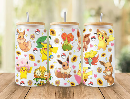 Cartoon Spring Can Glass, Gotta catch ‘em all Can Glass, Poke Glass Can Wrap, Pokemon Libbey Can Glass 16oz, 20oz Skinny Tumbler - VartDigitals