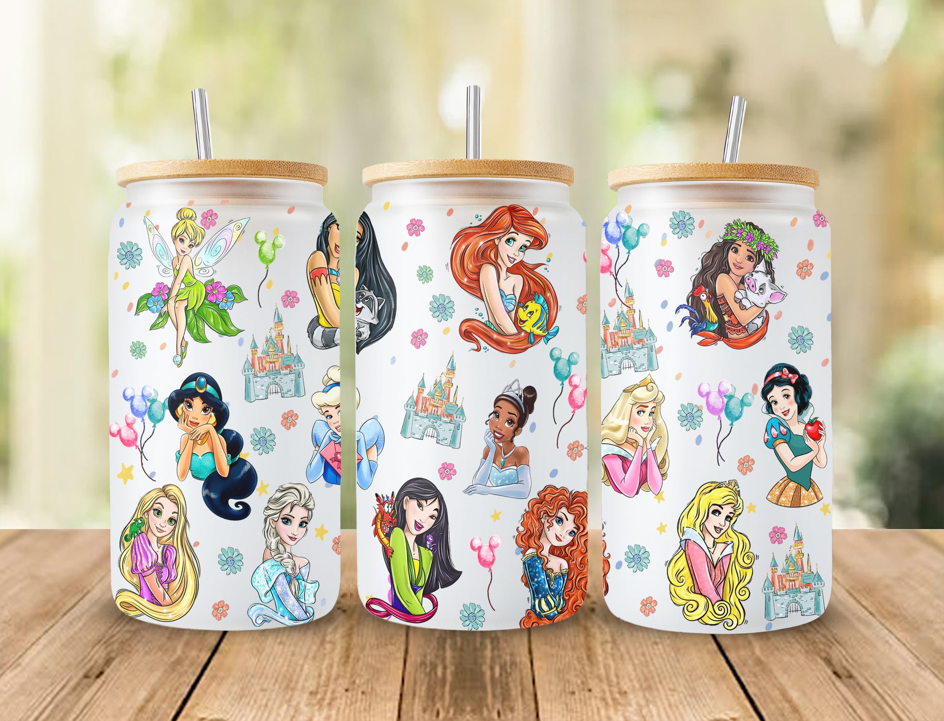 Cartoon Characters 16oz Glass Can Wrap, Cartoon Princess 16 oz Glass Can Png, Princess 16 oz Libbey Glass Can Wrap, 16 oz Tumbler - VartDigitals