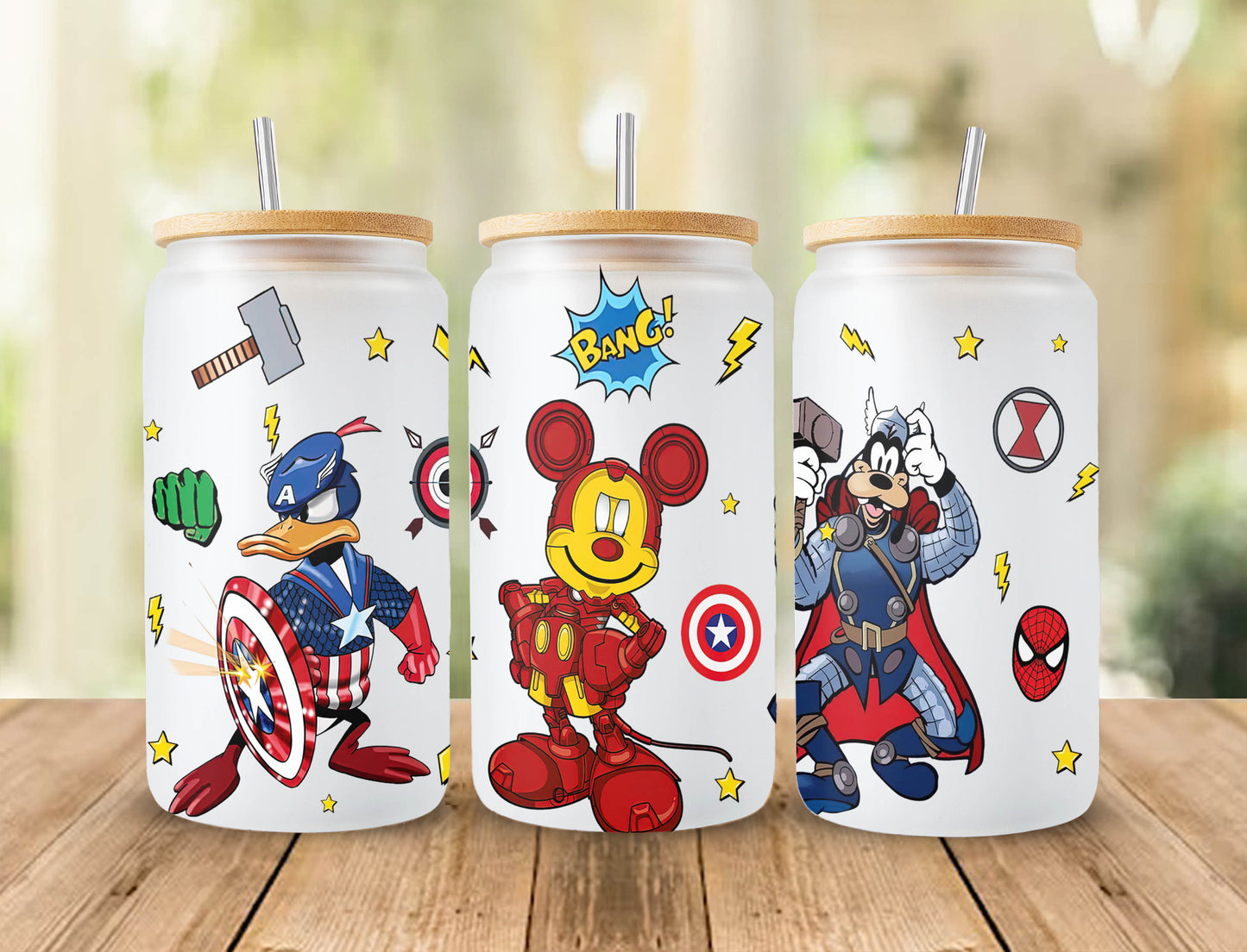 Mickey Superheld 16oz Glasdosenverpackung, 16oz Libbey Dosenglas, Mickey And Friends Avengers Becherverpackung, Vollglasdosenverpackung, Cartoon Becher