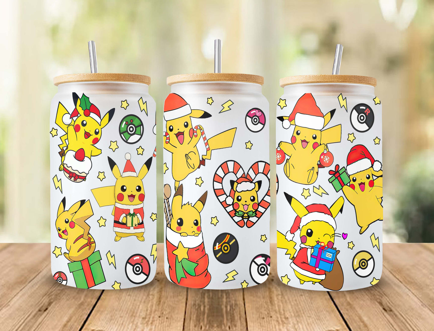 Cartoon Weihnachtsbecher PNG, 16oz Libbey Glasdose Wrap, Pika Anime Sublimation, Cartoon Wrap, Gotta Catch 'em All, Poke Can Wrap