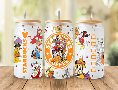 Mickey _ Friends Halloween Libbey 16 oz Design, Trick or Treat 16oz Becher Vollverpackung Snacks, Gruselige Stimmung, Mickey Boo Bash, Starbucks Wrap