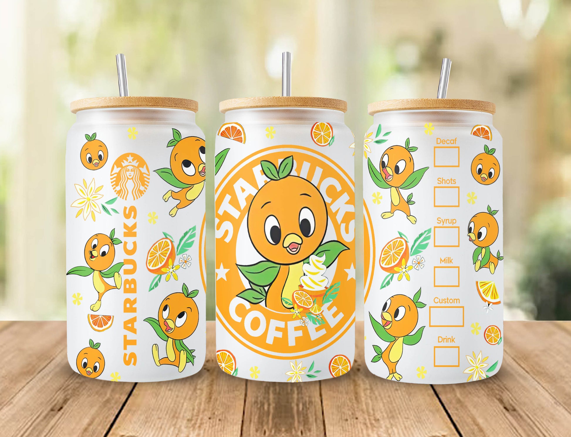 Funny Orange Bird Can Glass, Orange Bird Hello Sunshine 16 oz Libbey Can Glass Wrap, Orange Bird Starbucks Wrap Png Instant Download - VartDigitals