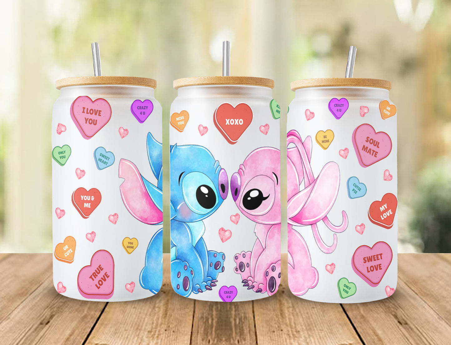 Cartoon Valentine, 16oz Can Glass Wrap, Valentine Tumbler Wrap, Stitch Tumbler, Libbey Glass Wrap, Png Download, Valentine Png - VartDigitals