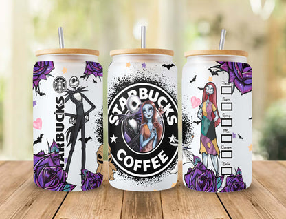 Gruseliger Film Nightmare Tumbler Wrap, 16oz Dosenglas, Jack und Sally Full Tumbler Wrap, Sublimationsdesign, Boo Bash, Jack Skellington Dosenglas 2 