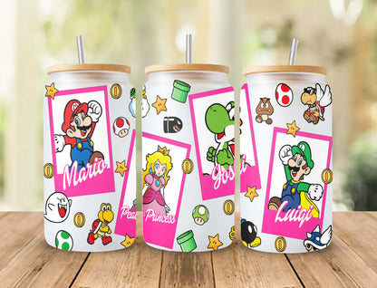 Filme Cartoon 16 Oz Libbey Glasdose Wrap Png Sublimation Digital Instant Download, Mario Libbey Png, Glastasse, Kaffeetasse, Glasdose