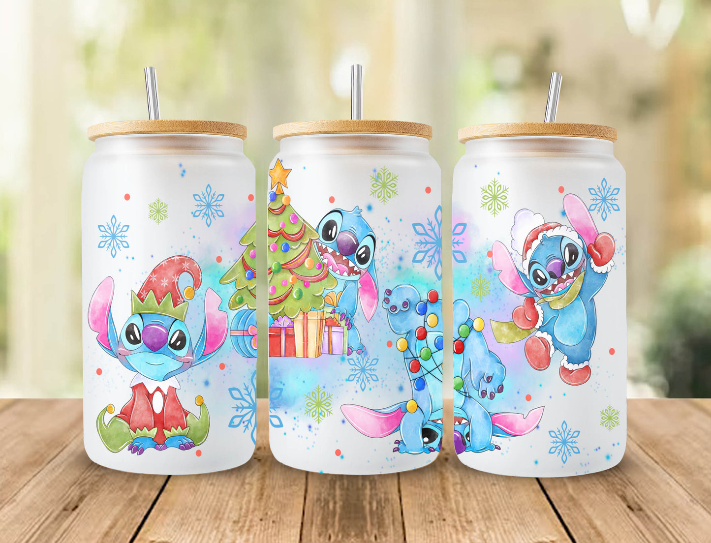 Cartoon Aquarell Dose Glas Wrap, 16oz Dose Glas, Libbey Dose Glas, Maschen Weihnachts Wrap, Cartoon Tumbler Wrap, Png Instant Download