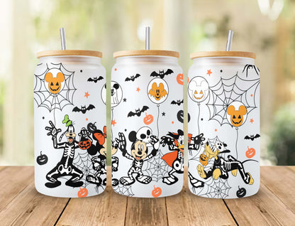 Mickey _ Friends Skelett Halloween Libbey 16 oz Design, Trick or Treat 16oz Tumbler Full Wrap, Gruselige Stimmung, Mickey Skelett Glasdose Png