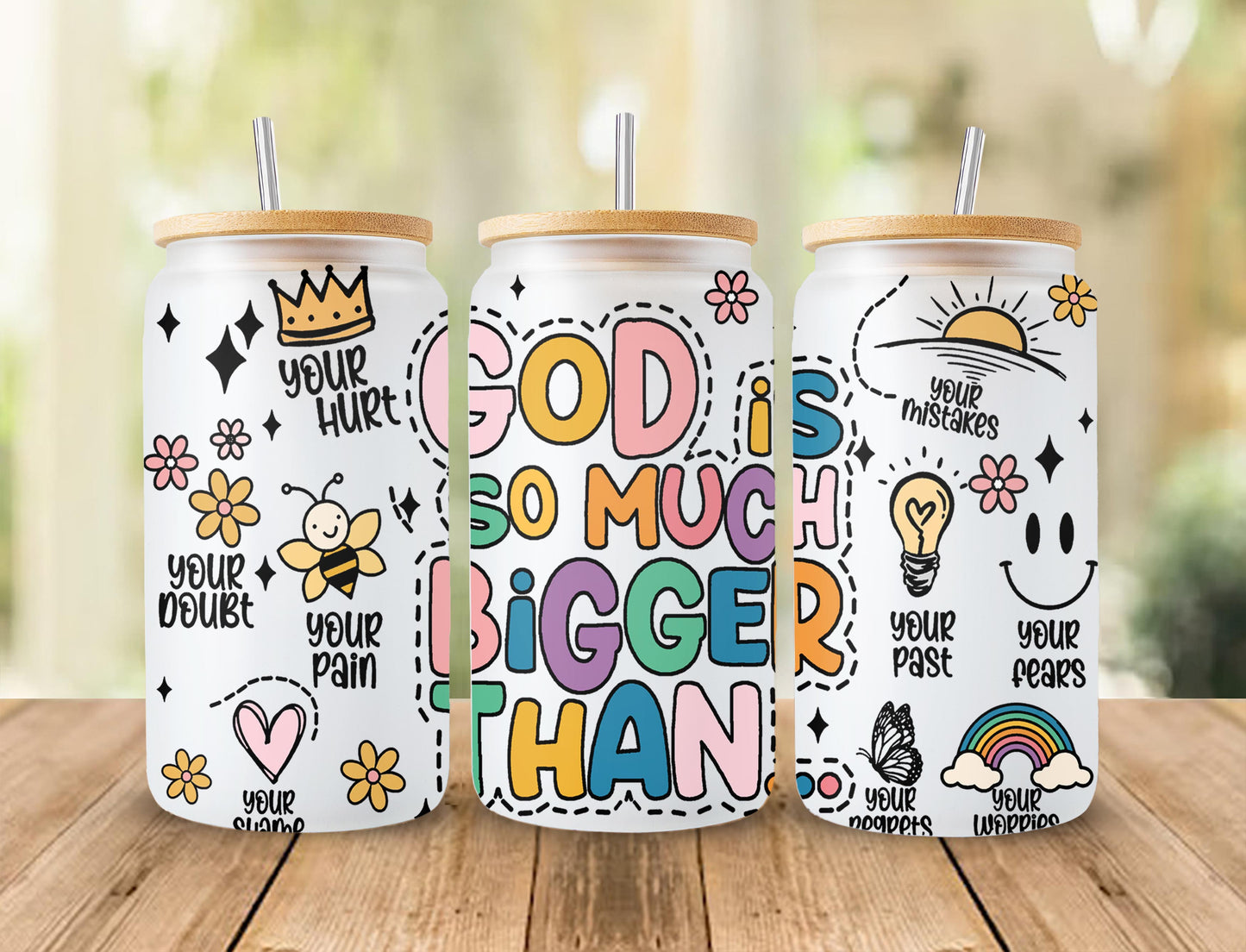 God is Much Bigger Than Glass Can Wrap, Libbey 16oZ Glass Can Wrap