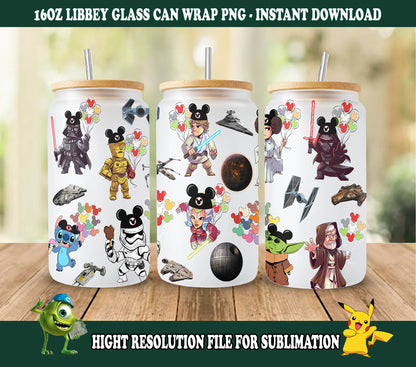 Star Wars Tumbler Wrap, 16oz Dosenglas, Star Wars Png, Voller Tumbler Wrap, Cartoon Tumbler, Dosenglas Wrap, Png Instant Download 1 