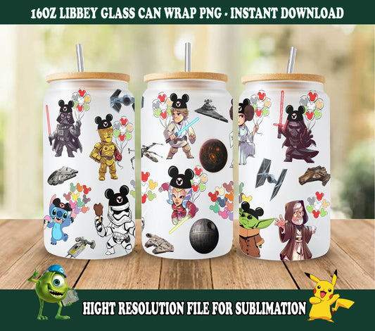 Star Wars Tumbler Wrap, 16oz Dosenglas, Star Wars Png, Voller Tumbler Wrap, Cartoon Tumbler, Dosenglas Wrap, Png Instant Download 1 