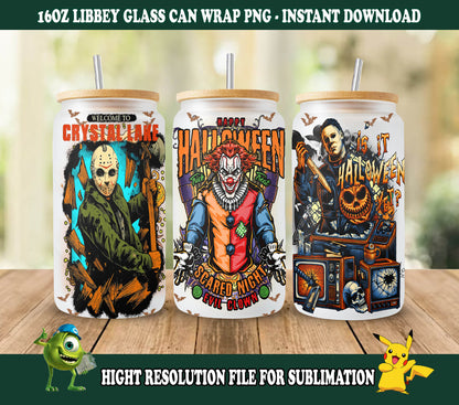 Halloween Bundle 16oz Libbey Dose Cartoon PNG, 16oz Glasdosenverpackung, 16oz Libbey Dosenglas, Catoon Kinder Tumbler Wrap, Vollglasdosenverpackung 4