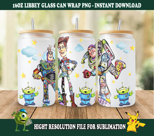 Toy Story Becherverpackung, 16oz Glasdosenverpackung, Libbey Dosenglas, Toy Story Ballons, Vollglasdosenverpackung, Cartoon Becher 