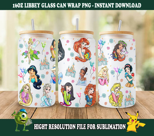 Cartoon-Figuren 16oz Glasdose Wrap, Cartoon Prinzessin 16 oz Glasdose Png, Prinzessin 16 oz Libbey Glasdose Wrap, 16 oz Tumbler