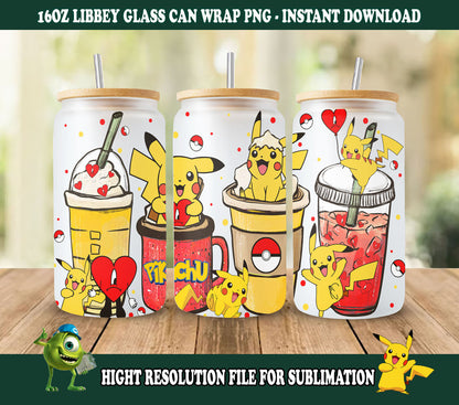 Gotta Catch 'em All Can Glass, Poke Glass Can Wrap, Pokemon Libbey Can Glass 16oz PNG Digital Download, Poke Bad Bunny Glass Can Wrap