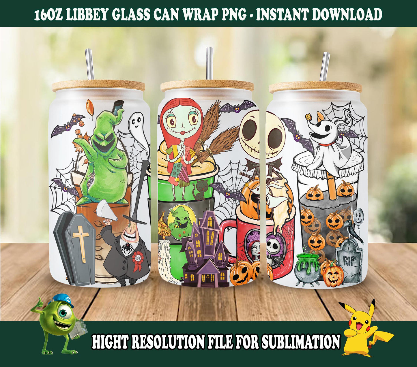 16oz Glass Can Wrap Halloween Coffee Png 03