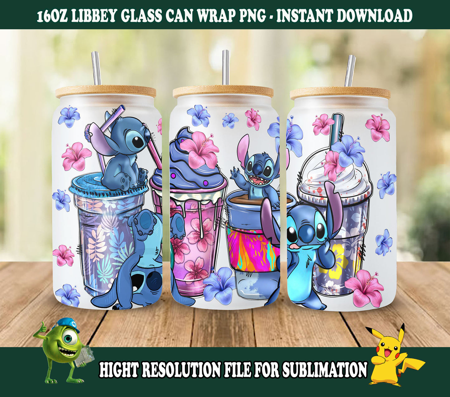 Stitch Kaffeetassen Libbey Glas Png, Stitch Libbey Wrap Png, Kaffeetassen Libbey Glas png, Sublimation png Design Downloads