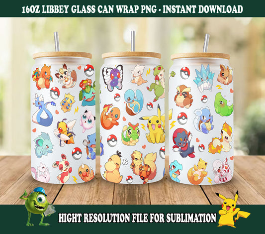 Gotta catch 'em all Dosenglas, Poke Glass Dosenverpackung, Cartoon Libbey Dosenglas 16oz PNG Digitaler Download