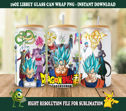 Dragon Ball Design, Songoku und Freunde Glasdose 16oz, Comics Becher Design, Bestseller Digitale Datei, Dragon Tumbler Wrap Sublimation