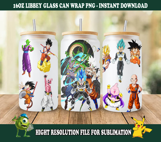 Dragon Ball Design, Songoku und Freunde Glasdose 16oz, Comics Becher Design, Anime Tumbler Wrap Sublimation, Comics Png Sublimation