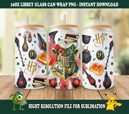 Potterhead Libbey png，Magic Libbey 玻璃 PNG，16oz 罐装玻璃 PNG，Magic 罐装玻璃全包装 png，16oz Wizard 玻璃 png，罐装玻璃包装 PNG