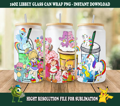 Vintage 80er Cartoon Kaffee, 16oz Dose Glas Wrap Design PNG, Retro Cartoon 80er Tumbler, 80er Cartoons png, Retro 80er Cartoons Tumbler Wrap, Png