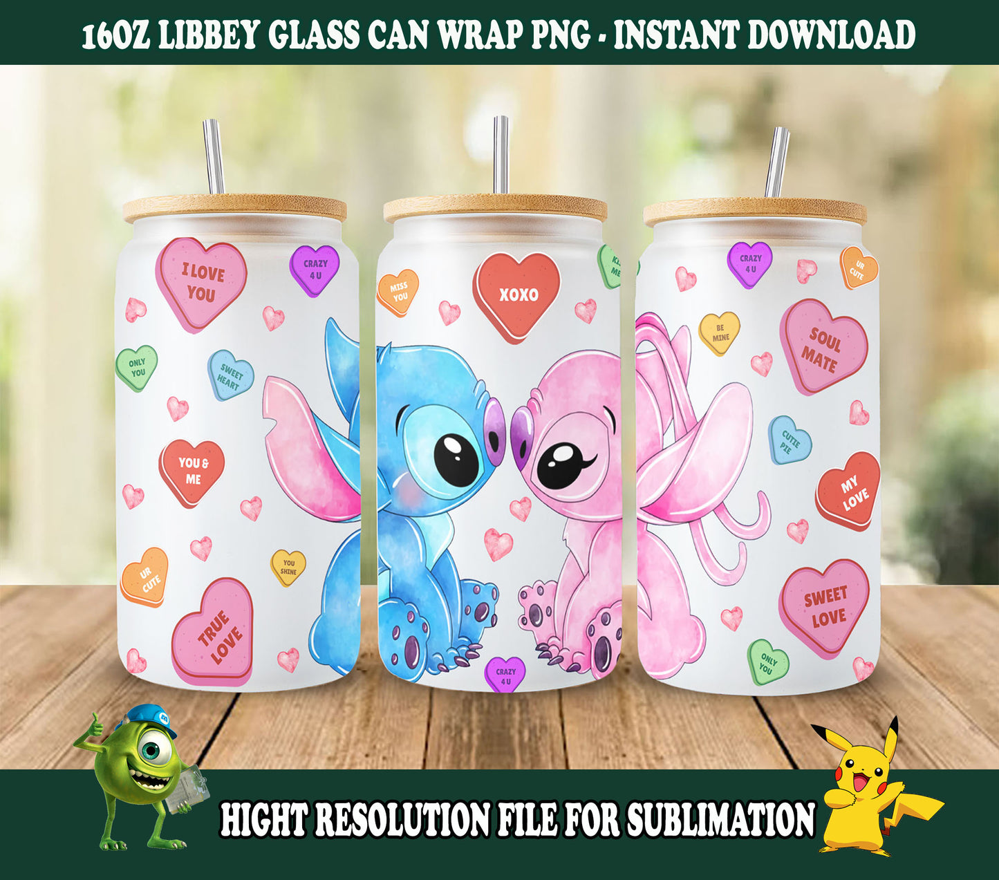 Cartoon Valentine, 16oz Dose Glasfolie, Valentine Tumbler Wrap, Stitch Tumbler, Libbey Glass Wrap, Png Download, Valentine Png