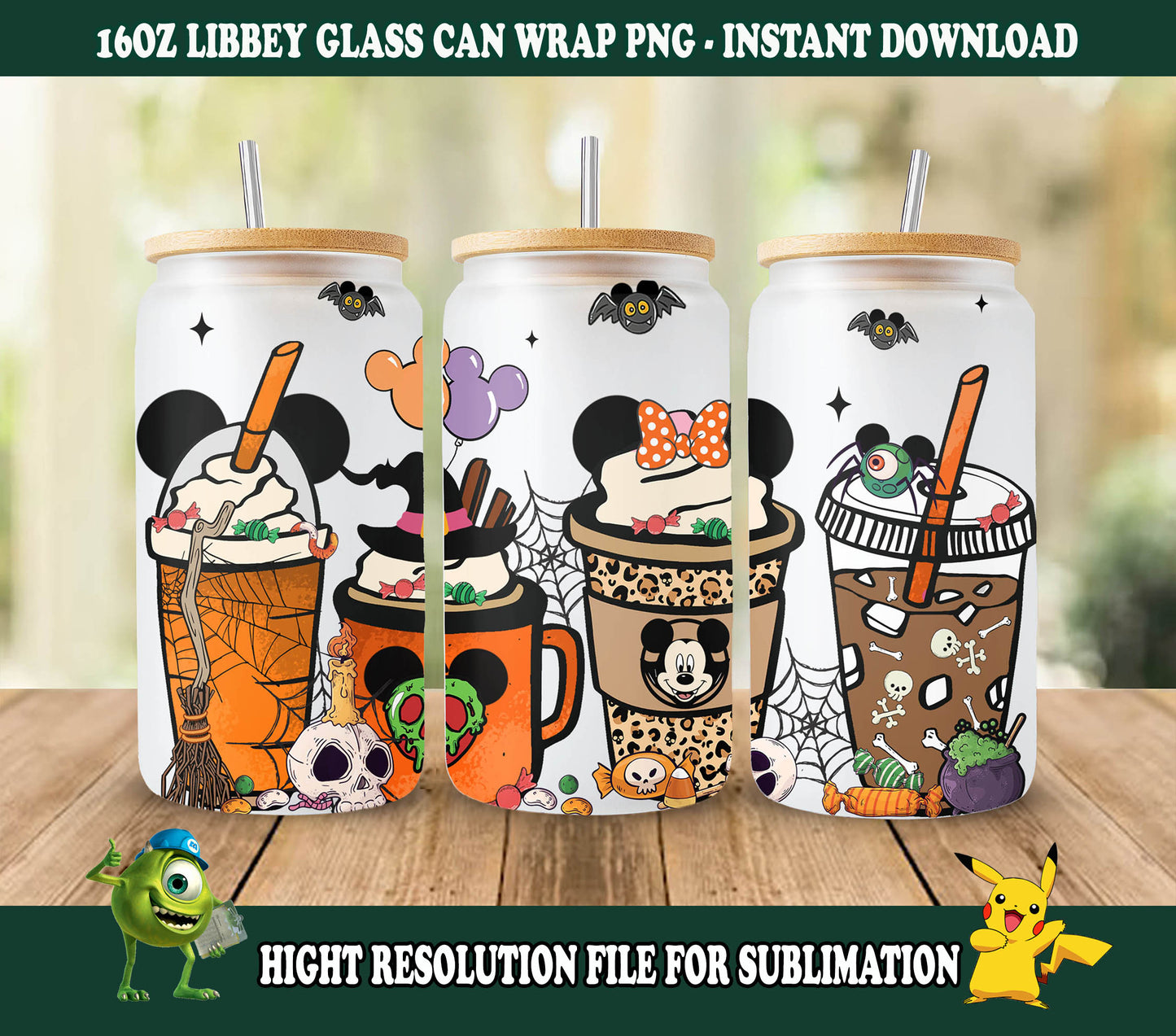 Cartoon Halloween 16oz Libbey Dose Cartoon PNG, 16oz Glasdose Wrap, 16oz Libbey Dose Glas, Catoon Kinder Tumbler Wrap, Vollglas Dose Wrap