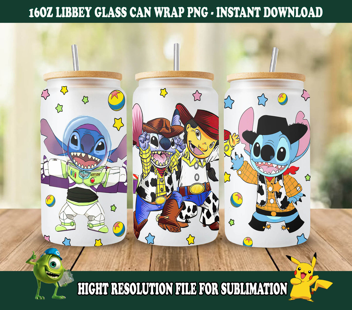 Cartoon 16oz Dose Glas Wrap, Cartoon Libbey Glasdose Png, Bis zur Unendlichkeit und darüber hinaus, Du hast einen Freund in mir, Cartoon Tumbler Wrap 