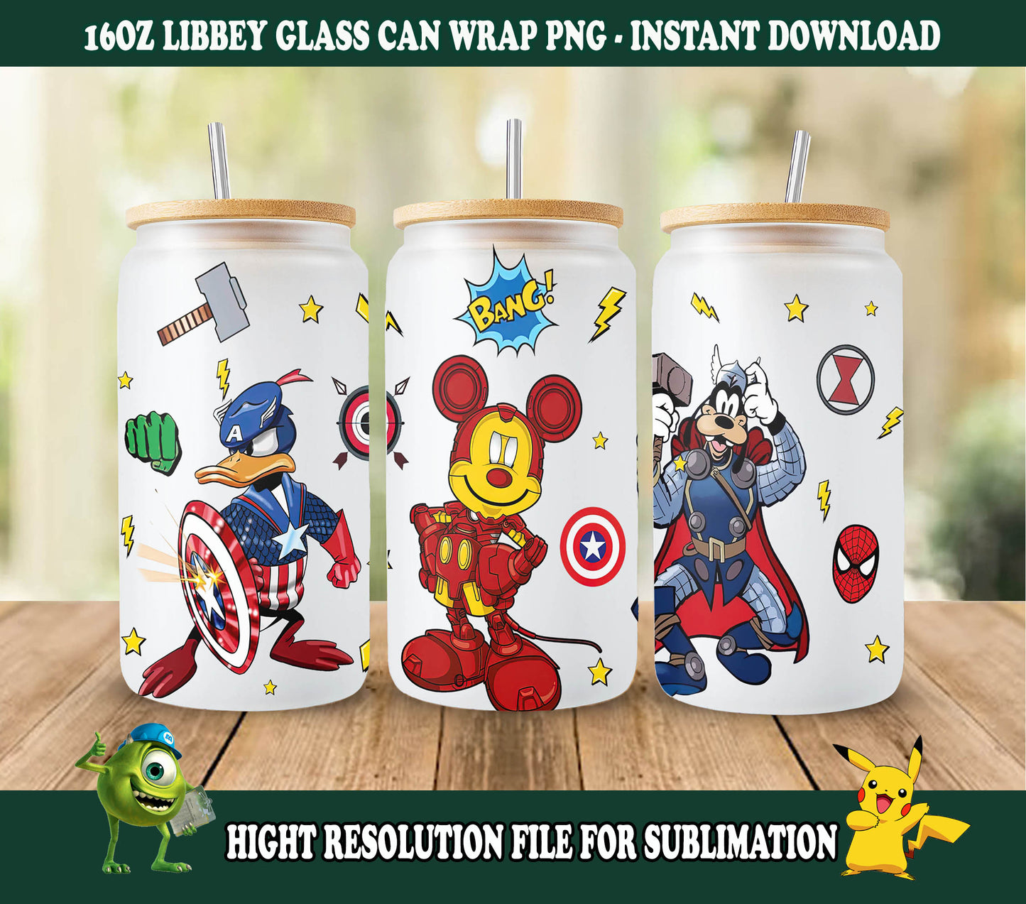 Mickey Superheld 16oz Glasdosenverpackung, 16oz Libbey Dosenglas, Mickey And Friends Avengers Becherverpackung, Vollglasdosenverpackung, Cartoon Becher