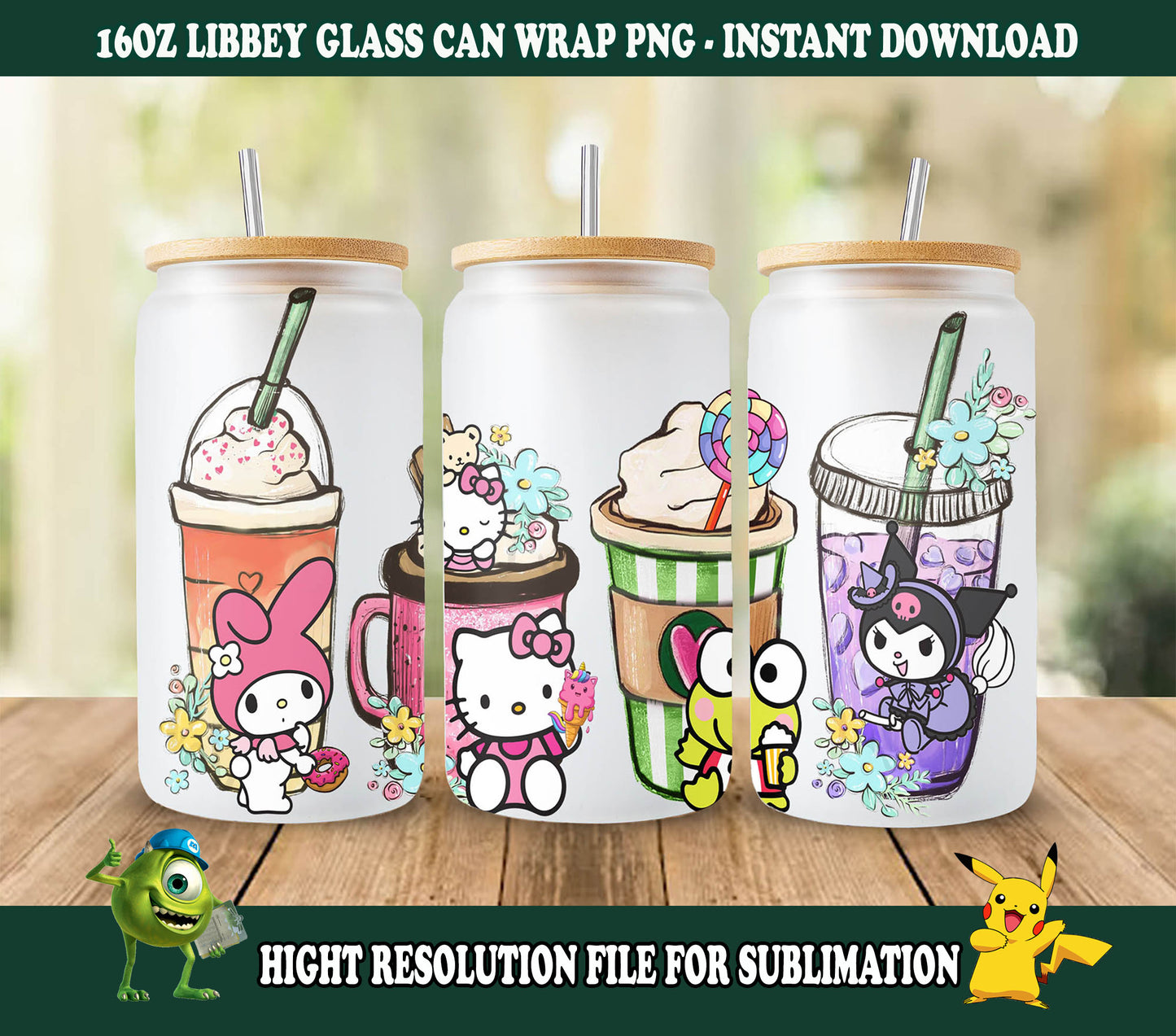 16oz Libbey Wrap, Cartoon Spring Flowers, Png Sublimation Design 4