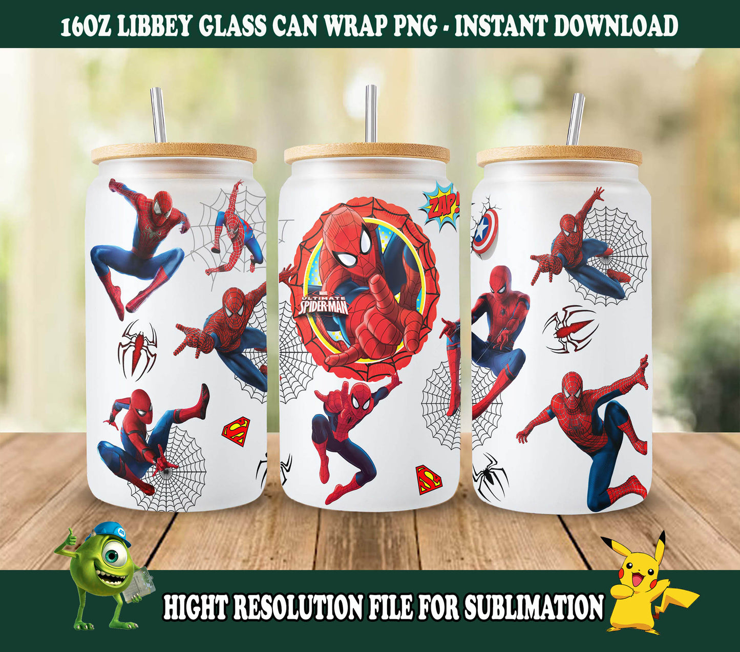 Spinne 16oz Wrap, 16oz Libbey Glas Wrap, Superhelden Wrap, Superheld 16oz Libbey Wrap, Full Size Wrap, Sublimation Wrap, Spinne PNG 