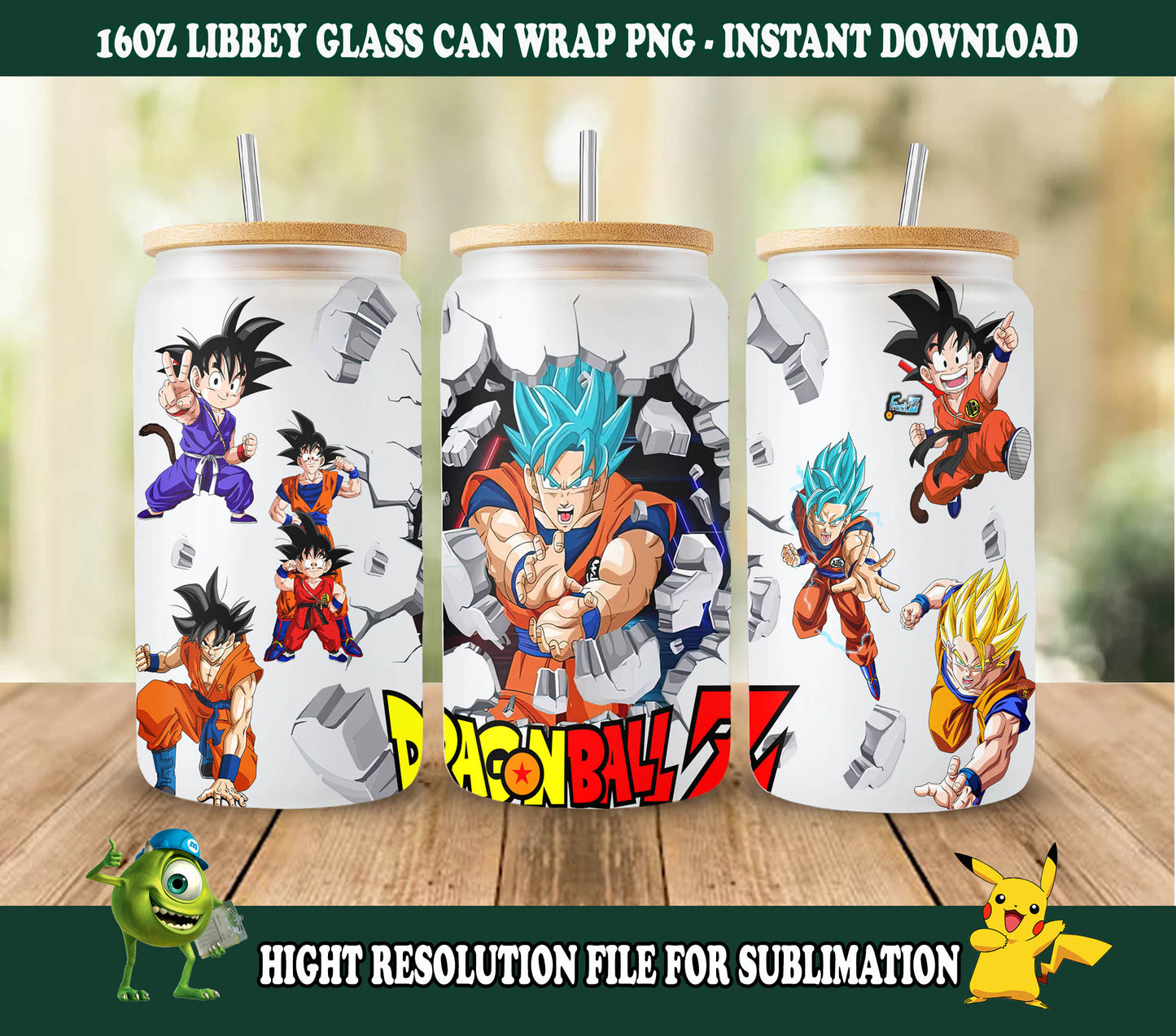 Dragon Ball Design, Songoku und Freunde Glasdose 16oz, Comics Becher Design, Bestseller Digitale Datei, Dragon Tumbler Wrap Sublimation